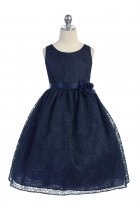 Navy Lovely Floral Lace Flower Girl Dress 
