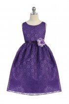 Purple Lovely Floral Lace Flower Girl Dress 