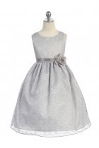 Silver Lovely Floral Lace Flower Girl Dress 