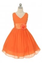 Orange Yoryu Chiffon Double V-Neck Flower Girl Dress