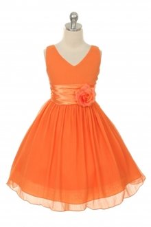 Orange Yoryu Chiffon Double V-Neck Flower Girl Dress