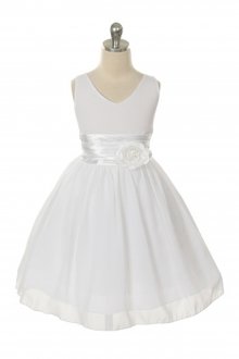 White Yoryu Chiffon Double V-Neck Flower Girl Dress