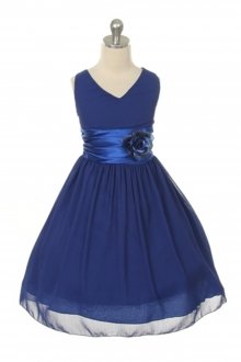 Royal Blue Yoryu Chiffon Double V-Neck Flower Girl Dress Royal Blue Yoryu Chiffon Double V-Neck Flower Girl Dress