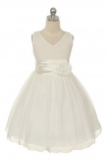 Ivory Yoryu Chiffon Double V-Neck Flower Girl Dress