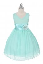 Mint Yoryu Chiffon Double V-Neck Flower Girl Dress
