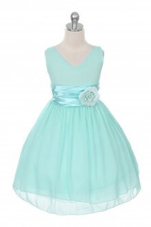 Mint Yoryu Chiffon Double V-Neck Flower Girl Dress