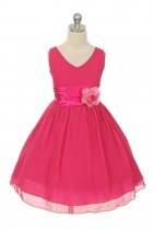 Fuchsia Yoryu Chiffon Double V-Neck Flower Girl Dress