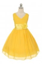Yellow Yoryu Chiffon Double V-Neck Flower Girl Dress