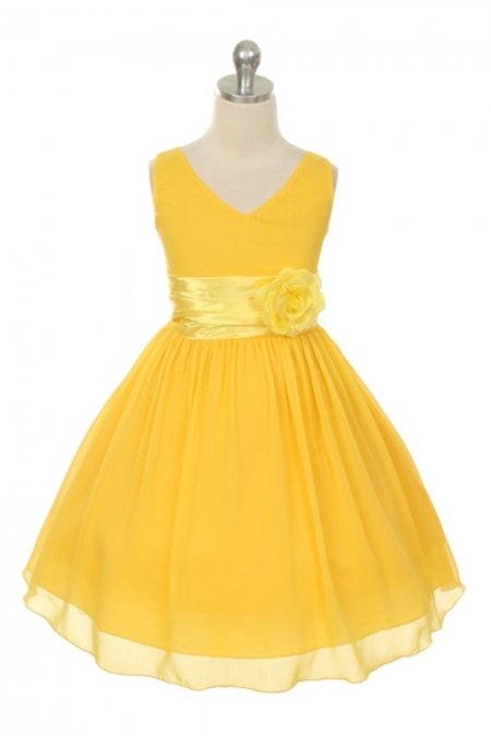 Yellow Yoryu Chiffon Double V-Neck Flower Girl Dress