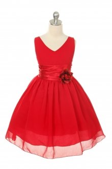 Red Yoryu Chiffon Double V-Neck Flower Girl Dress