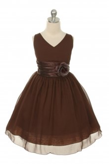 Brown Yoryu Chiffon Double V-Neck Flower Girl Dress