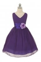 Purple Yoryu Chiffon Double V-Neck Flower Girl Dress