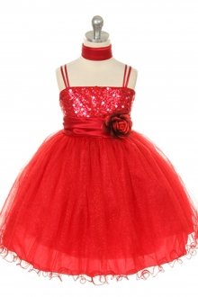 Red Sequin Bodice with Sparkle Tulle Flower Girl Dress