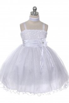 White Sequin Bodice with Sparkle Tulle Flower Girl Dress