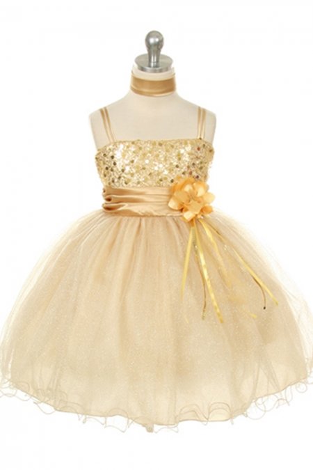 Gold Sequin Bodice with Sparkle Tulle Flower Girl Dress