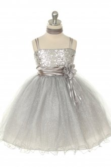 Silver Sequin Bodice with Sparkle Tulle Flower Girl Dress