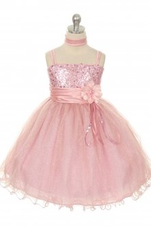 Dusty Pink Sequin Bodice with Sparkle Tulle Flower Girl Dress