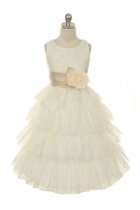 Ivory/Champagne Lace Layered Dress with Detachable Organza Sash