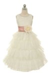 Ivory/Red Lace Layered Dress with Detachable Organza Sash
