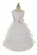 White/White Lace Layered Dress with Detachable Organza Sash