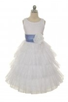 White/Periwinkle Blue Lace Layered Dress with Detachable Organza Sash