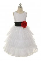 White/Black Lace Layered Dress with Detachable Organza Sash