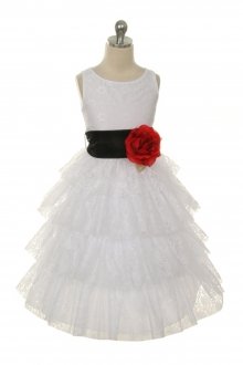 White/Black Lace Layered Dress with Detachable Organza Sash