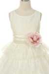 Ivory/Red Lace Layered Dress with Detachable Organza Sash