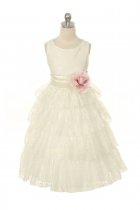 Ivory/Ivory Lace Layered Dress with Detachable Organza Sash