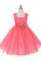 Coral Elegant Tulle Dress with Floral Accent Flower Girl Dress