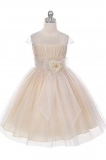 Champagne Elegant Tulle Dress with Floral Accent Flower Girl Dress Champagne Elegant Tulle Dress with Floral Accent Flower Girl Dress