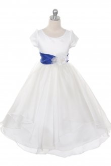 Ivory/Royal Blue Satin and Organza Flower Girl Dress