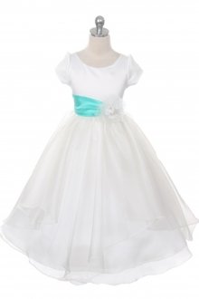 Ivory/Aqua Satin and Organza Flower Girl Dress
