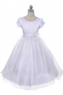 White/White Satin and Organza Flower Girl Dress