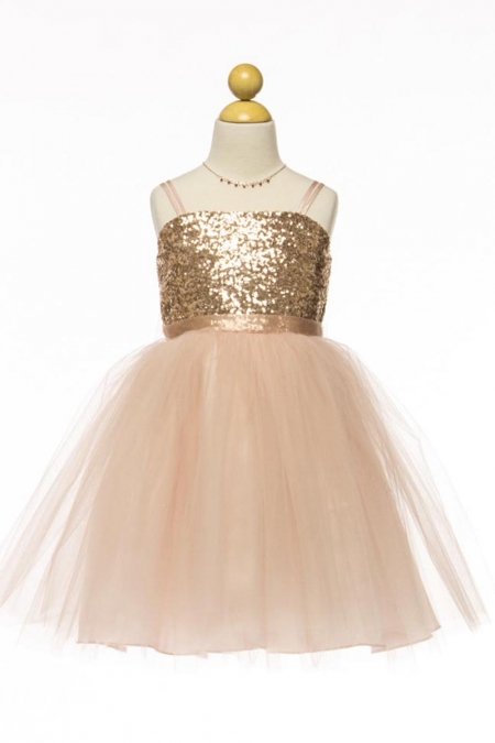 Champagne Sequin Top Dress with Overlay Tulle Skirt Flower girl dress Champagne Sequin Top Dress with Overlay Tulle Skirt Flower girl dress