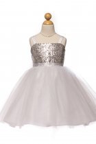 Silver Sequin Top Dress with Overlay Tulle Skirt Flower girl dress