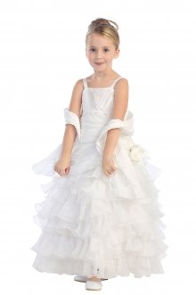 White Taffeta and Organza Multi Tier Pageant Dress White Taffeta and Organza Multi Tier Pageant Dress