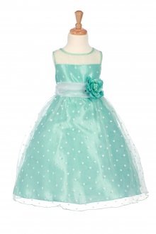 Mint Organza Polkadot Flower Girl Dress