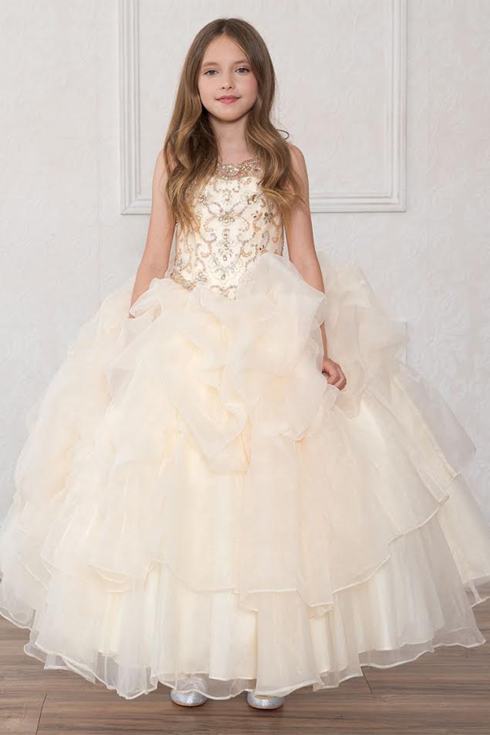 Champagne Ruffled Organza Pageant Girl Dress Champagne Ruffled Organza Pageant Girl Dress