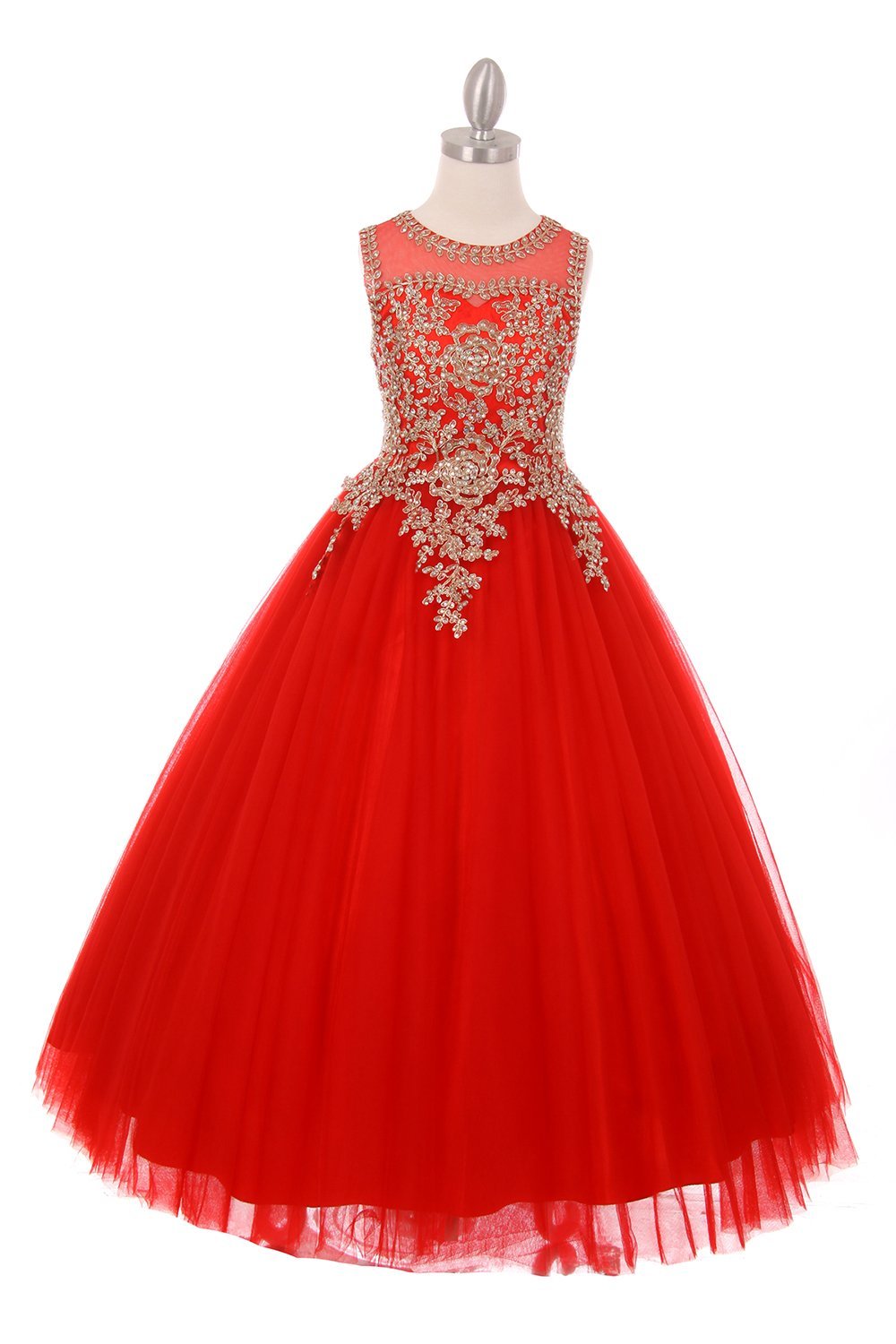 Red Elegant Illusion Rhinestone Tulle Dress
