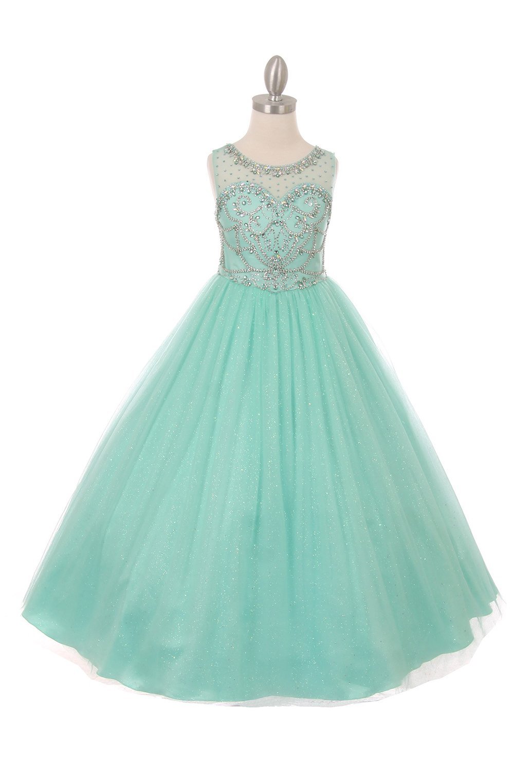 Mint Beautiful Sleeveless Round iIllusion Neckline Dress Mint Beautiful Sleeveless Round iIllusion Neckline Dress