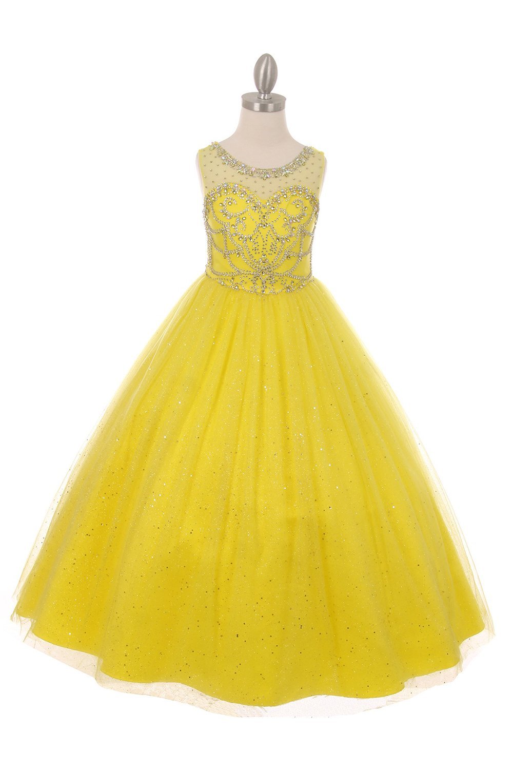 Yellow Beautiful Sleeveless Round iIllusion Neckline Dress