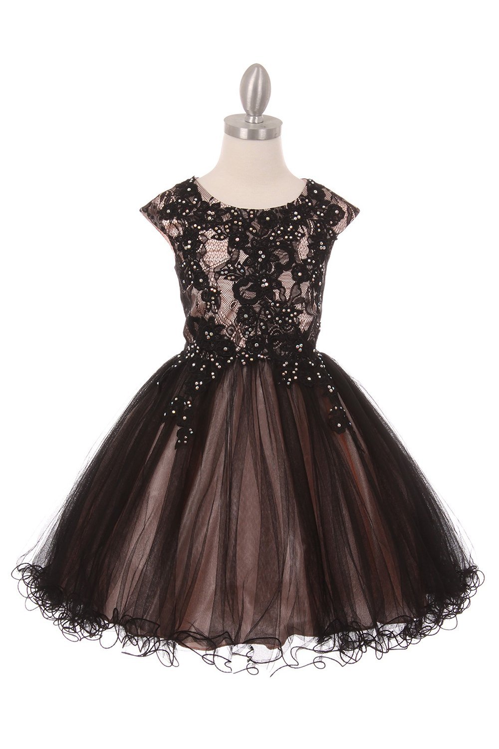 Blush Black Elegant Two Tone Lace Tulle Girl Dress