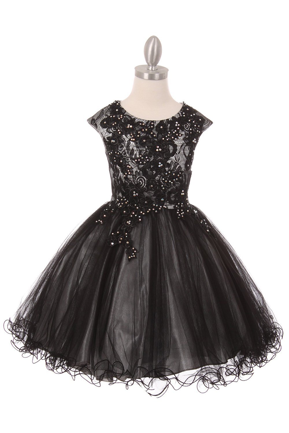 Silver Black Elegant Two Tone Lace Tulle Girl Dress