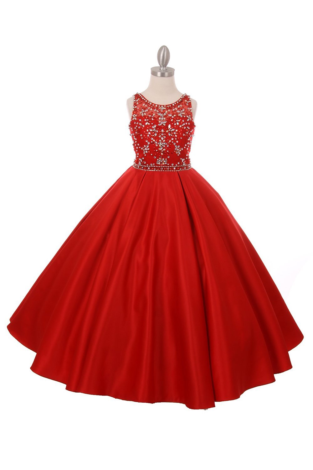 Red Classic Illusion Neckline Bodice Dress