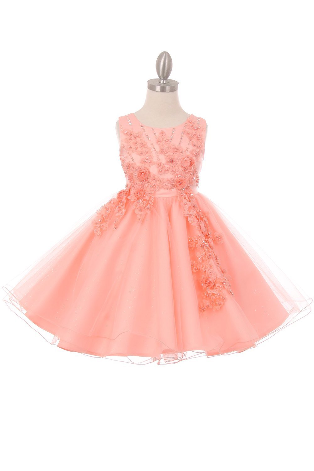 Peach Elegant 3D Pearl Beaded Flower Dress Peach Elegant 3D Pearl Beaded Flower Dress