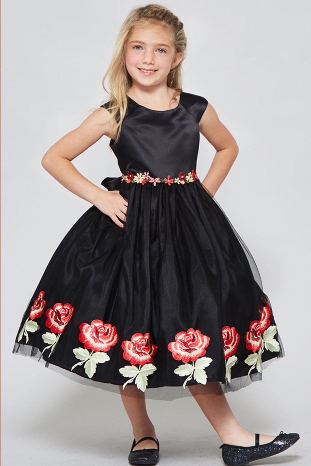 Black Beautiful Floral Embroidered Girl Dress