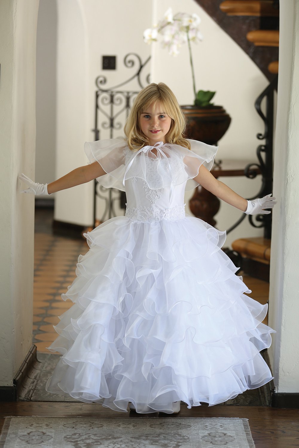 First Communion satin dress with intricately embroidered appliques First Communion satin dress with intricately embroidered appliques