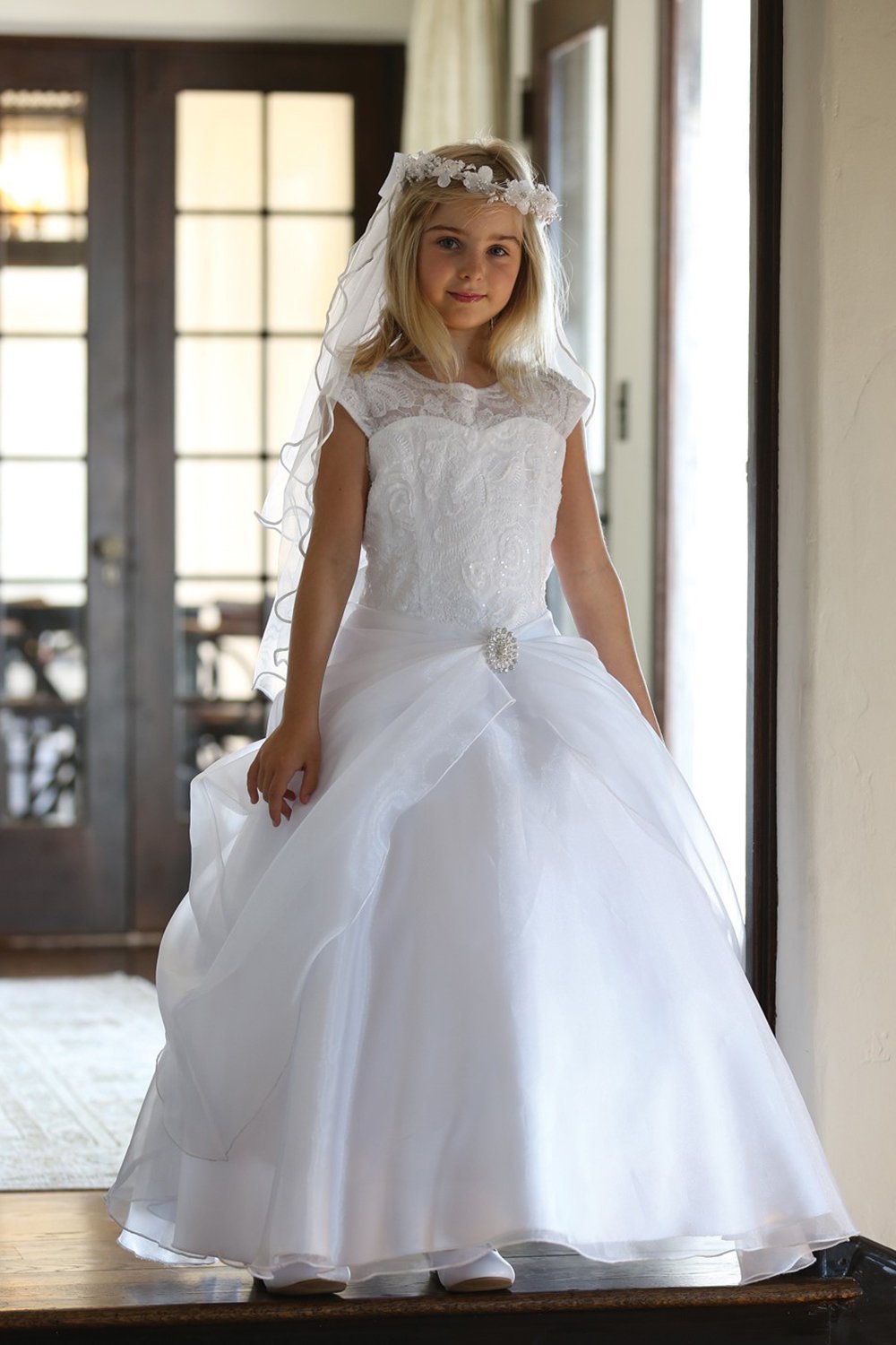 Stunning satin dress with gathered organza overlay on skirt Stunning satin dress with gathered organza overlay on skirt