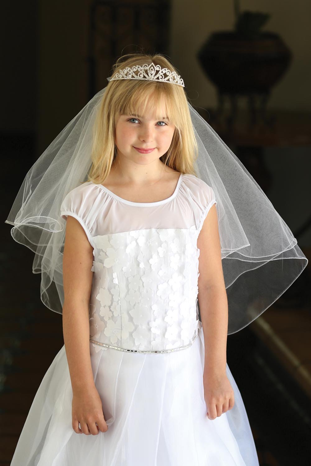 Stunning tiara with pencil edge veil. Stunning tiara with pencil edge veil.